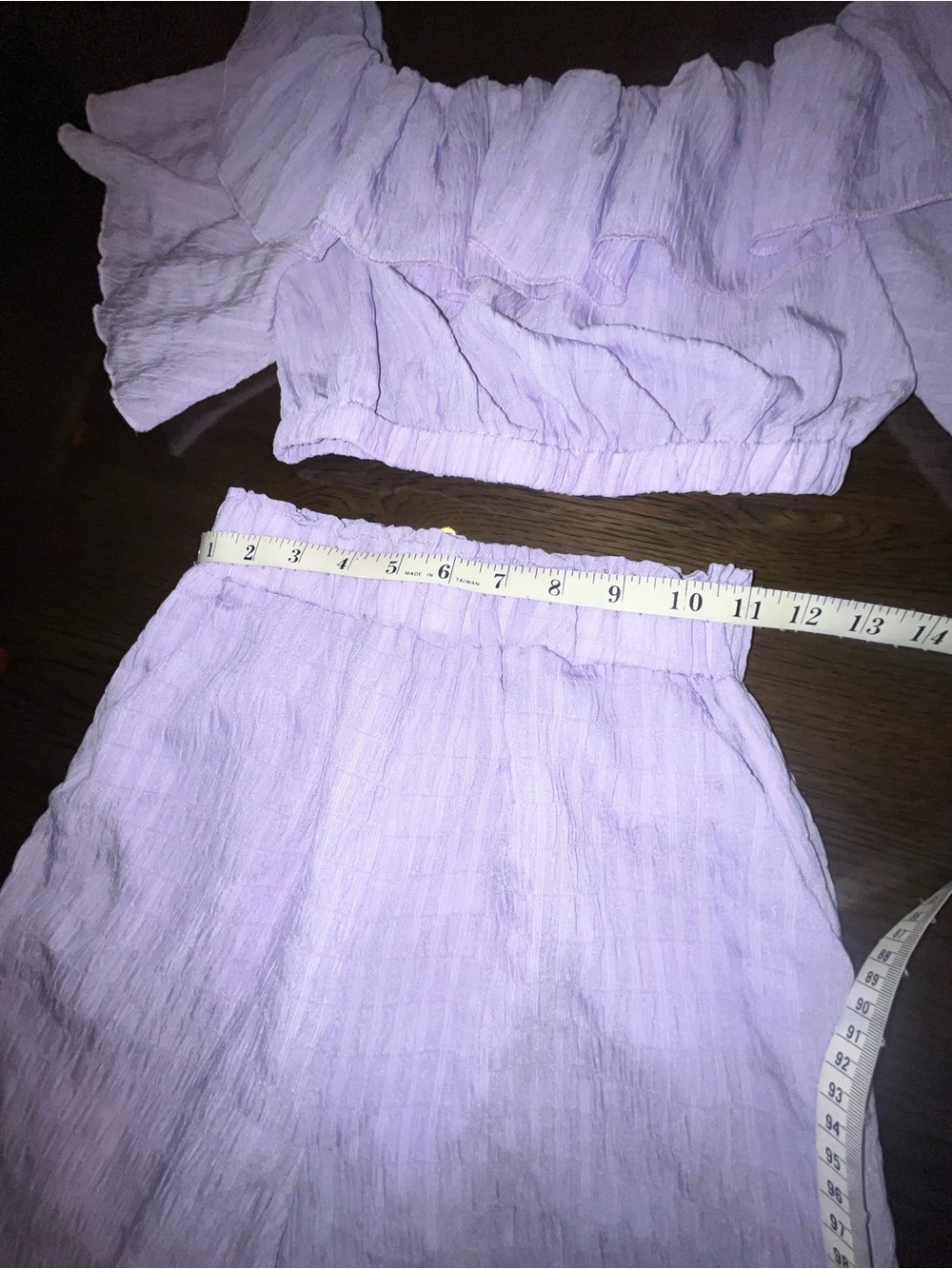 Lavender Off-Shoulder Ruffle Top with Wide-Leg Pants Set Women's Size 4 Small - Picture 7 of 11